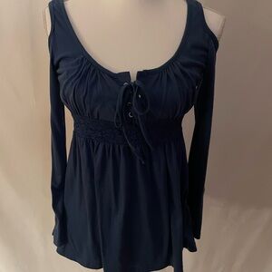 Chic Navy Lace-Up Blouse